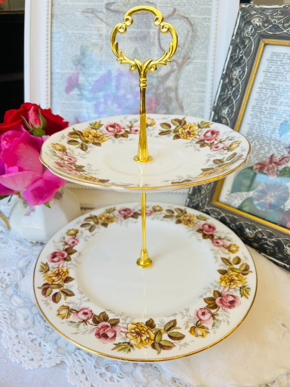 Coalport Rosalinda Mini Two Tier Cake Stand